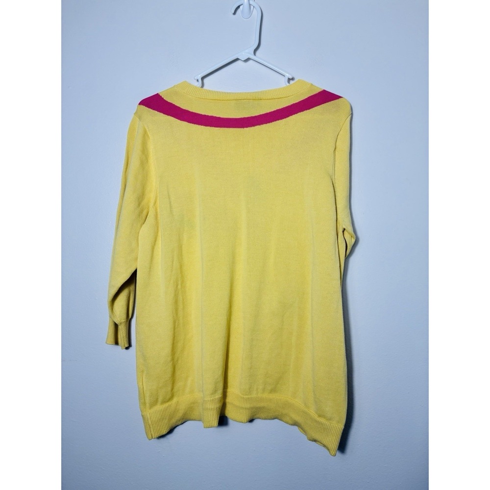 ModCloth Sweater Sz XL Yellow Flamingo Knit‎ 100% Cotton 3/4 Sleeve Novelty - Picture 4 of 7